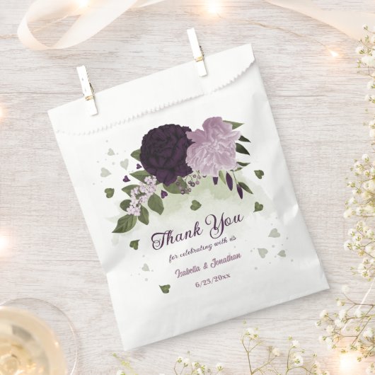 dunkelviolette Blumen Grüne Hochzeit Geschenktütchen (Ausgeschnitten)