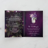 Dunkelviolette Blumen-Mason-Glas-QR-Code-stimmungs Einladung (Innenseite)