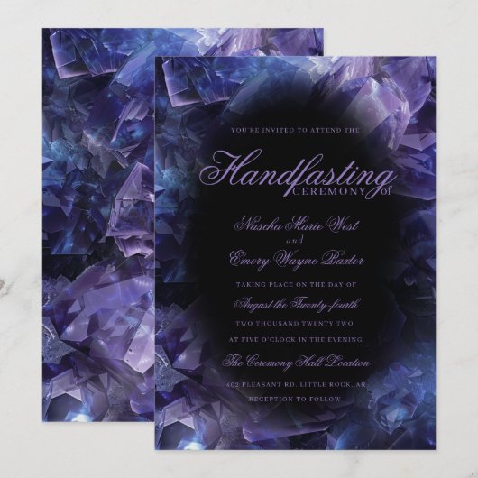 Dunkelviolette Boho-Hexen-Kristalle Schwarze Handf Einladung (Vorne/Hinten)