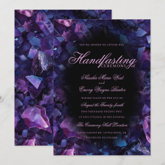 Dunkelviolette Boho-Hexen-Kristalle Schwarze Handf Einladung