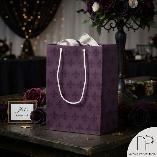 Dunkelviolette Fleur de Lis Mittlere Geschenktüte