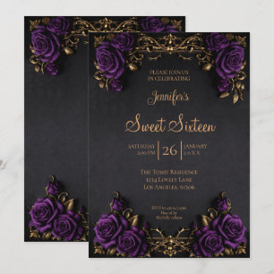 Dunkelviolette florale gotische Sweet 16 Einladung