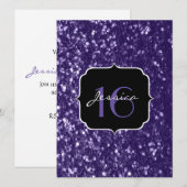 Dunkelviolette Glitzer Glitzern Sweet 16 Einladung (Vorne/Hinten)