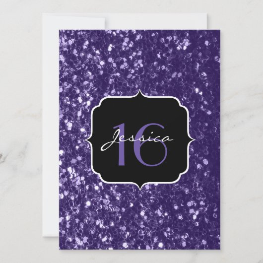 Dunkelviolette Glitzer Glitzern Sweet 16 Einladung (Vorderseite)