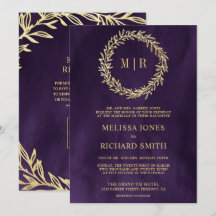 Dunkelviolette Hochzeit mit Goldblattzweig und QR-