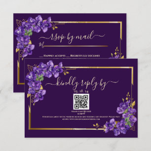Dunkelviolette Hochzeits-RSVP Veilchen Goldrahmen RSVP Karte