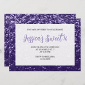 Dunkelviolette lila Funkel Sweet 16 elegante Schri Einladung (Vorne/Hinten)