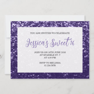 Dunkelviolette lila Funkel Sweet 16 elegante Schri Einladung