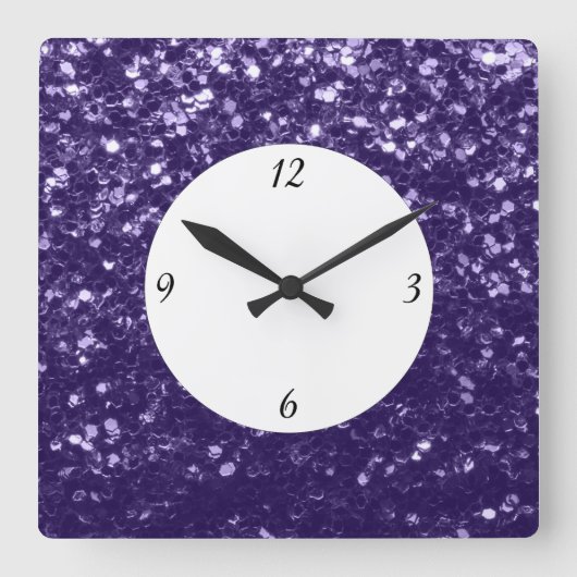 Dunkelviolette lila Glitzer funkeln mit Zahlen Quadratische Wanduhr (Vorderseite)