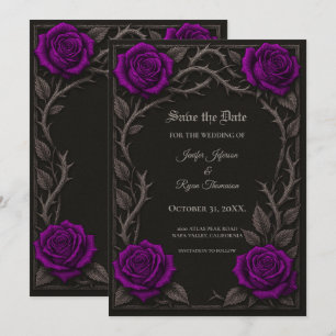 Dunkelviolette Rosen Gothic Save-the-Date Ankündigung