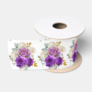 Dunkelviolette und goldene elegante Blumen Satinband