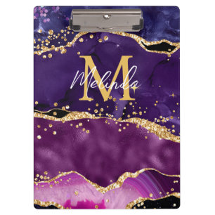 Dunkelviolette und goldene Glitter-Pailletten-Acha Klemmbrett