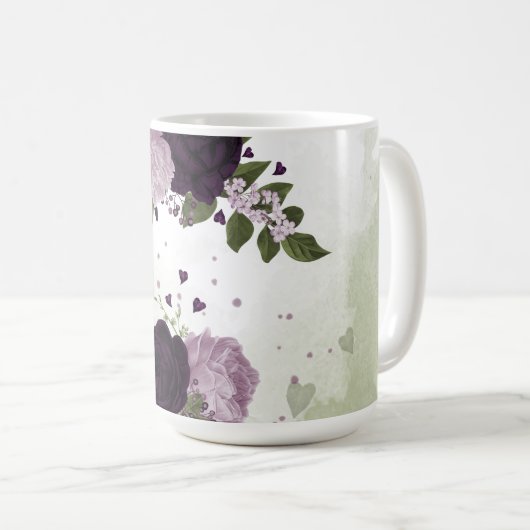 dunkelviolette und helle Blumen Kaffeetasse (VorderseiteRechts)