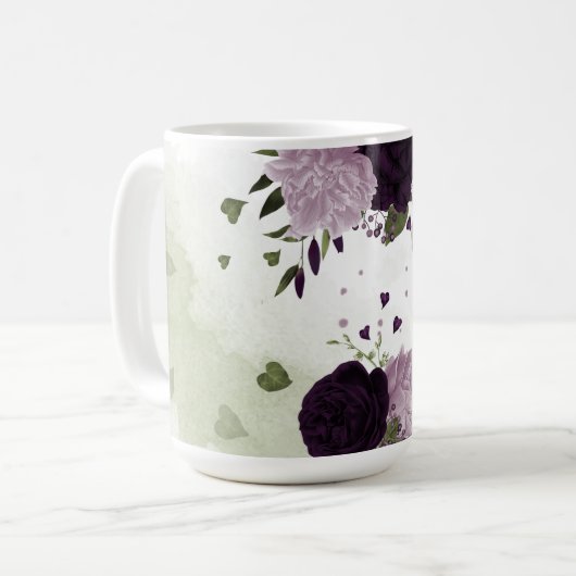 dunkelviolette und helle Blumen Kaffeetasse (Vorderseite Links)