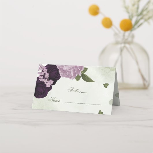 dunkelviolette und helle Blumen Platzkarte (Vorderseite)