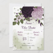 dunkelviolette und hellviolette Blätter botanisch Save The Date (Vorderseite)