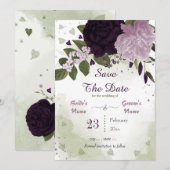 dunkelviolette und hellviolette Blätter botanisch Save The Date (Vorne/Hinten)