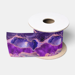 Dunkelviolette und rosa glitzernde Pailletten Acha Satinband