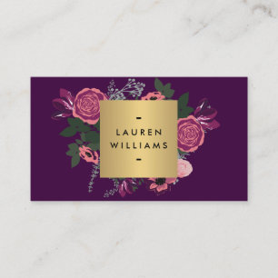 Dunkelviolettes, modernes, vintage Blumenmotiv Des Visitenkarte