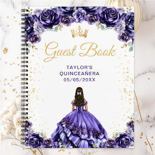 Dunkelviolettes Prinzessin Quinceañera Gästebuch Notizblock