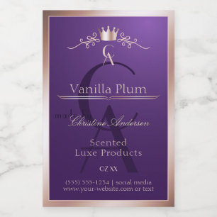 Dunkelviolettes Produktlabel Roségoldrahmen Monogr Lebensmitteletikett