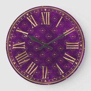 Dunkelviolettes und goldenes Spellbinder-Fantasie- Große Wanduhr