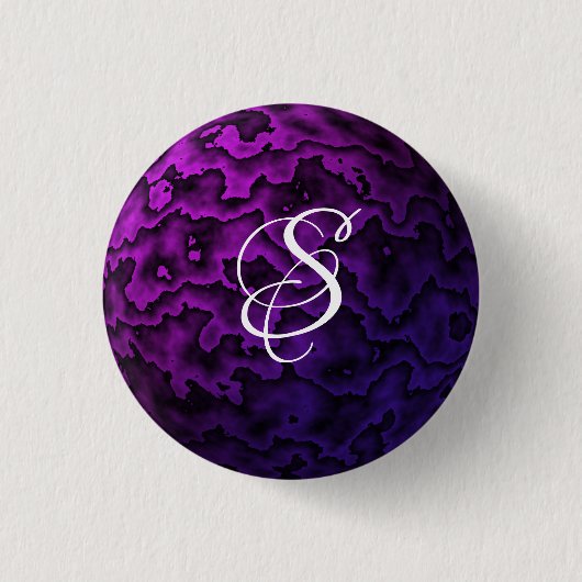 Dunkelviolettes und schwarzes welliges Muster Button (Vorderseite)