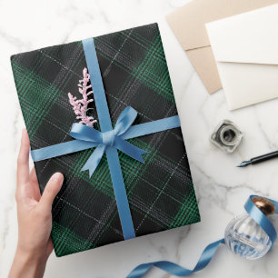 Dunkelwaldgrün-schwarzer Tartan-Moos-Karomuster Geschenkpapier