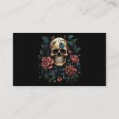 Dunkelweiß und Rote Rosen Skull Tattoo Artist Visitenkarte (Rückseite)