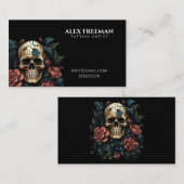 Dunkelweiß und Rote Rosen Skull Tattoo Artist Visitenkarte (Vorne/Hinten)