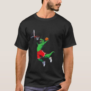 Dunking Dinosaur Basketball Cartoon T-Shirt