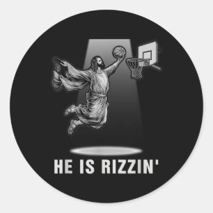 Dunking Jesus er ist Rizzin Basketball Ostern Chri Runder Aufkleber