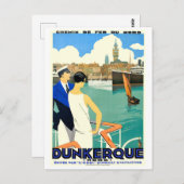 Dünkirchen Stadtbucht, Frankreich, Ehepaar auf dem Postkarte (Vorne/Hinten)