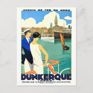 Dunkirchen Stadtbucht, Frankreich, Paar auf Boot, Postkarte