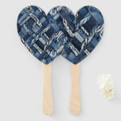 Dunkle, abgenutzte Denim-Patchwork- und Zopf-Arbei Fächer (Vorne und Hinten)