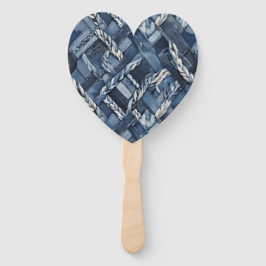 Dunkle, abgenutzte Denim-Patchwork- und Zopf-Arbei Fächer (Vorderseite)