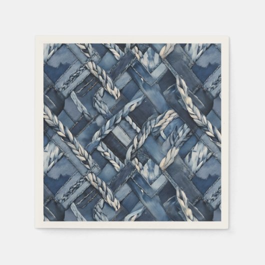 Dunkle, abgenutzte Denim-Patchwork- und Zopf-Optik Serviette (Vorderseite)