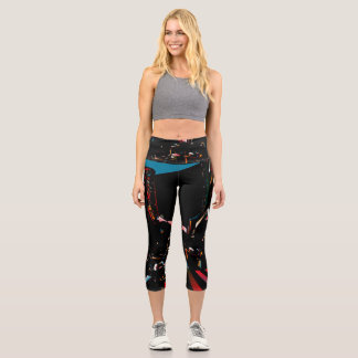 Dunkle abstrakte flüssige Neonwelle Hochtaillierte Capri Leggings