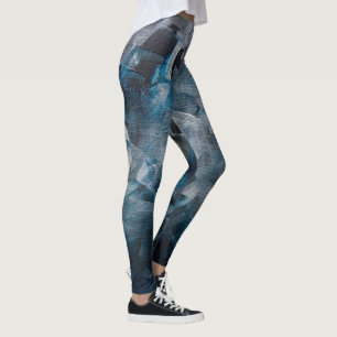 Dunkle abstrakte Pinselstriche in Blau- und Grautö Leggings