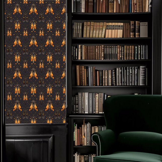 Dunkle Academia Gold Insekten Tapete (Dark Academia Gold Insects Wallpaper in a library.)