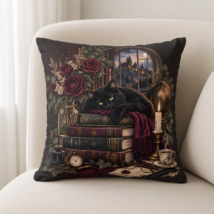 Dunkle Akademie Bücherwurm Katze Kissen
