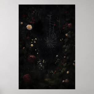 Dunkle Akademie Florale Spinnennetz Druck, Gothic Poster