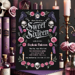 Dunkle Akademie Gothic Silver Floral Sweet 16 Einladung<br><div class="desc">Mit dieser von der Wissenschaft inspirierten Einladung laden Sie Ihre Gäste zu einem wunderschönen 16 . Geburtstag-Fest ein. Das gotische Design besticht durch die silberne Typografie vor einem tiefen schwarzen Hintergrund, die mit antiken Schlüsseln und geheimnisvollen Raben besticht. Diese einmalige Einladung Set die perfekte Stimmung für einen unvergesslichen und bezaubernden...</div>
