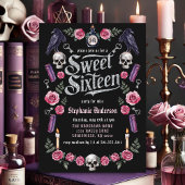 Dunkle Akademie Gothic Silver Floral Sweet 16 Einladung