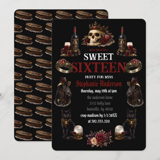 Dunkle Akademie-Gotik Sweet 16 Einladung (Vorne/Hinten)