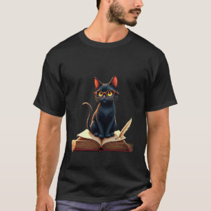 Dunkle Akademie-Katz Buchliebhaber Lesewinkel T-Shirt