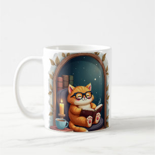 Dunkle Akademie-Katz-Leseecke Vintage-Bücher Kaffe Kaffeetasse