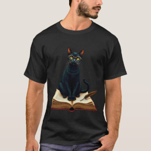 Dunkle Akademie-Katze-Lesebrille-Lederbuch-Feder T-Shirt