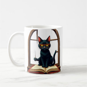 Dunkle Akademie-Katze-Leser-Bookworm-Aufkleber Vin Kaffeetasse