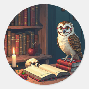 Dunkle Akademie-Lesekammer Eule Eule Brille Vintag Runder Aufkleber